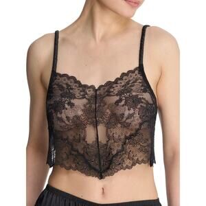 Natori Chantilly Lace Cami Top Black Sheer Lounge Lingerie Cropped Medium NWT